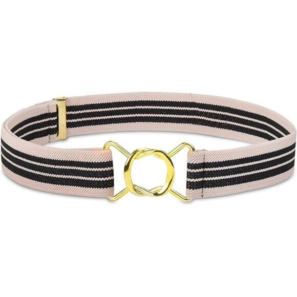 HOLD’EM Kids Belts for Boys Toddler Brass Twisted Elastic Buckle Belt - BeigeBLK - Picture 1 of 7